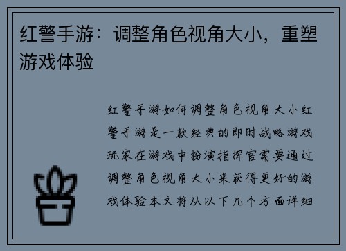 红警手游：调整角色视角大小，重塑游戏体验