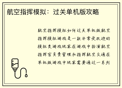 航空指挥模拟：过关单机版攻略